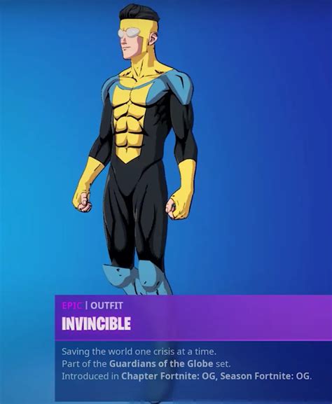 Nov 17, 2023 · Fortnite could be getting three new skins from the smash-hit animated series Invincible, according to datamined information.. A dataminer by the name of Shiina shared images of Fortnite's possible ... 